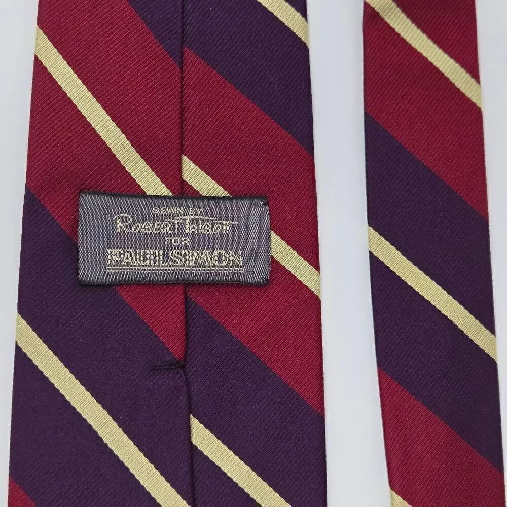 ROBERT TALBOTT PAUL SIMON SILK TIE RED PURPLE CREAM REPP STRIPE SATIN 3.5